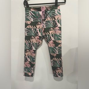 NIKE Pink & Green Palm Leaf Pattern Leggings, High Waisted Size XL